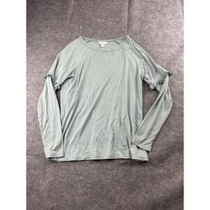 Sundance Women's S Light blue Long Raglan Sleeve Crew Neck Ruffle Boho Coastal